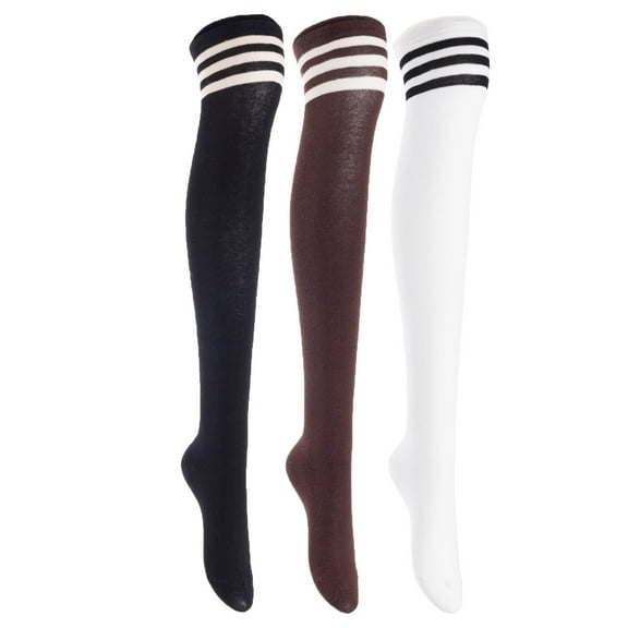 3 Pairs Awesome Women Thigh High Cotton Boot Socks. Durable Knee High Socks, Perfect As Winter & Spring Socks Size 6-9 Black, Coffee, White T1022-3c3