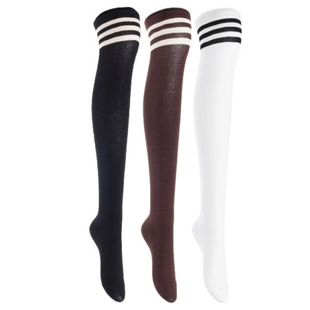 

3 Pairs Awesome Women Thigh High Cotton Boot Socks. Durable Knee High Socks Perfect As Winter & Spring Socks Size 6-9 Black Coffee White T1022-3c3