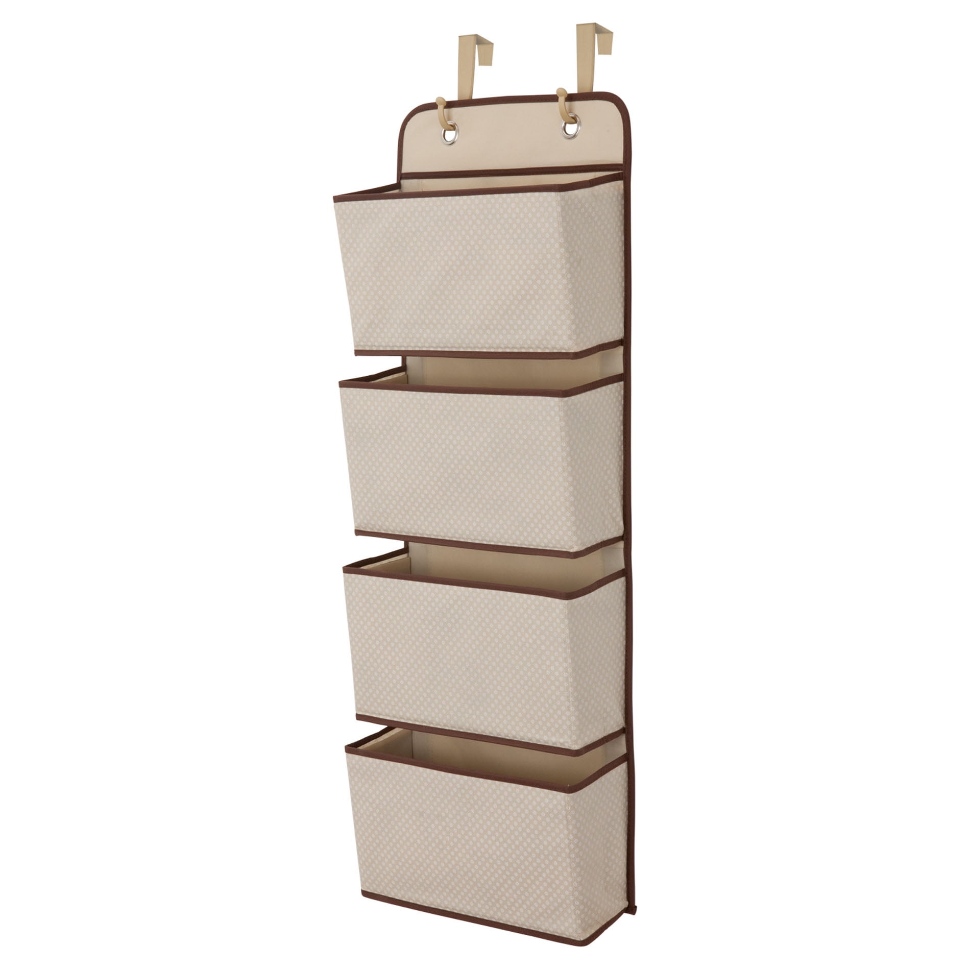 Beige DonYeco Over The Door Hanging Wall Organizer Oxford Cloth Fabric Wall Mount Hanging Storage Organization 3 Hook Loops Closures and 7 Pockets Storage for Pantry Kitchen Bathroom Nursery Dorm