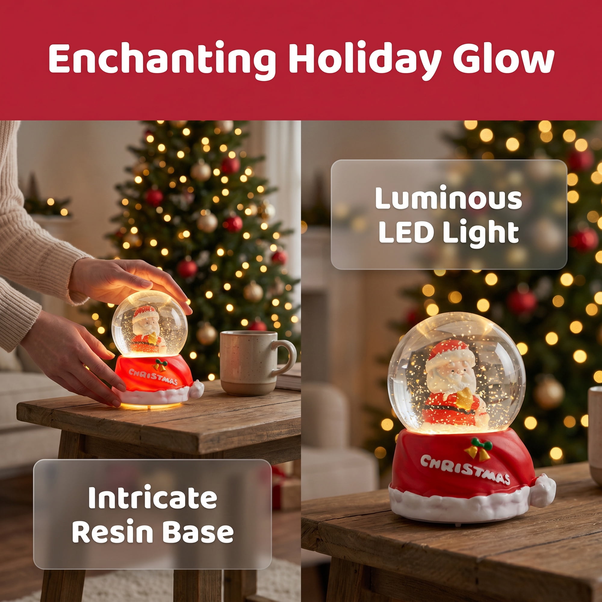 Unique Bargains Crystal Ball Shatterproof LED Glitter Snow Globe Red C 2.6" x 2.6" x 3.7"