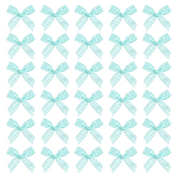 50 Pcs Mini Gingham Ribbon Bows for Craft DIY Cake Sewing Wedding Birthday Party Decoration, Blue White