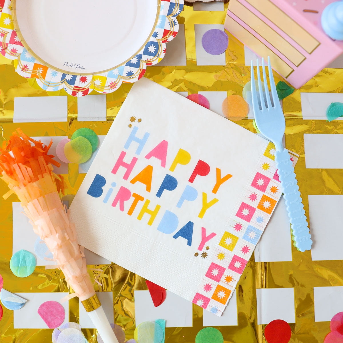 (4 pack) Packed party "it's my birthday" multicolor 6.5" fringe lunch napkins, 20 ct