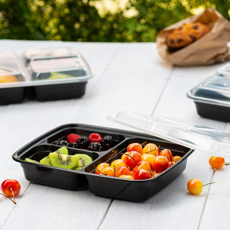 Comfy Package Bento Box Meal Prep Containers with Lid 3 Compartment, 24 Oz,  50-Pack