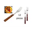 thumbnail image 1 of Juego de 12 tenedores de acero inoxidable y cubiertos de madera tostada, 1 of 3