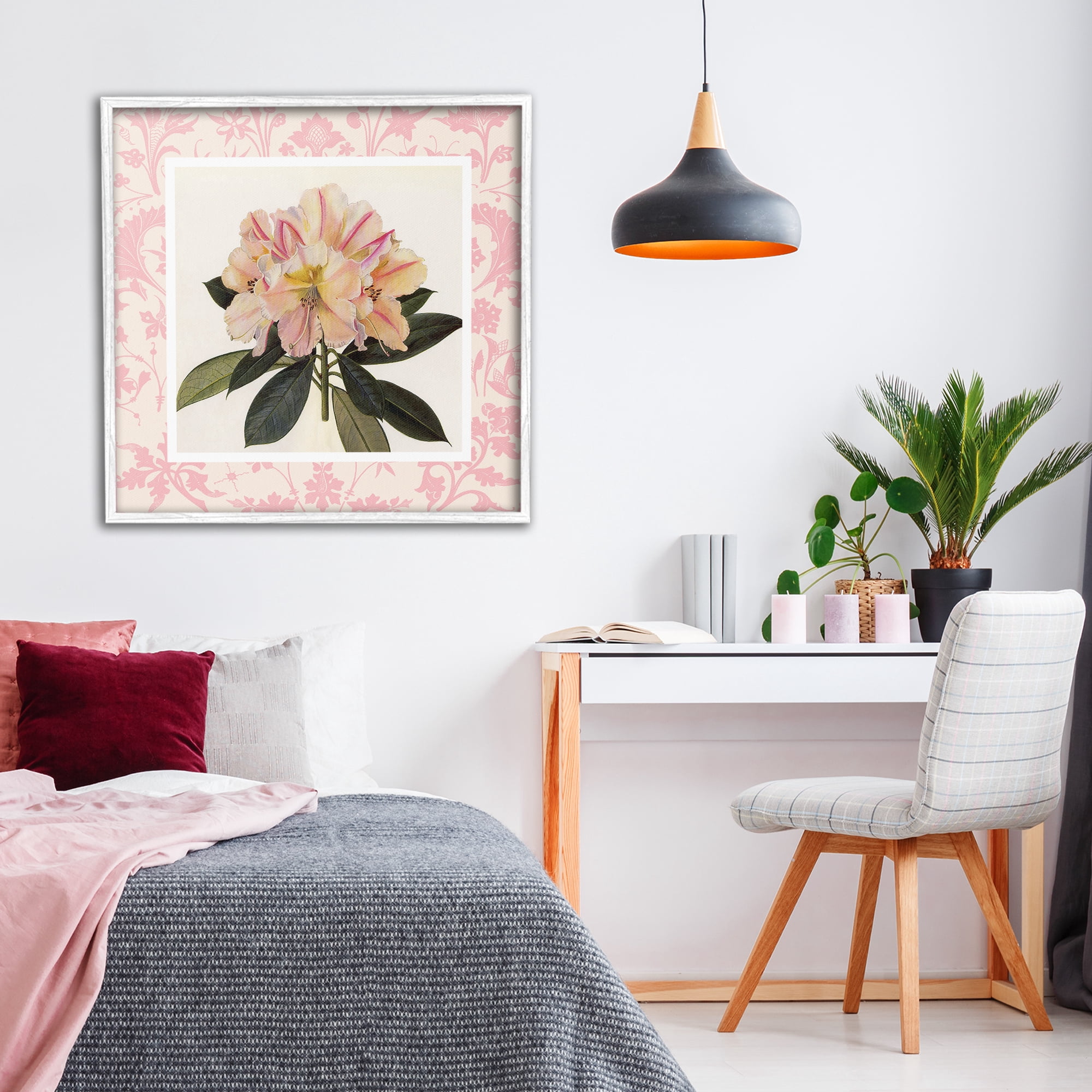 Stupell Industries Pink Vintage Pattern Botanical White Framed Giclee Art, design by Livi Finn