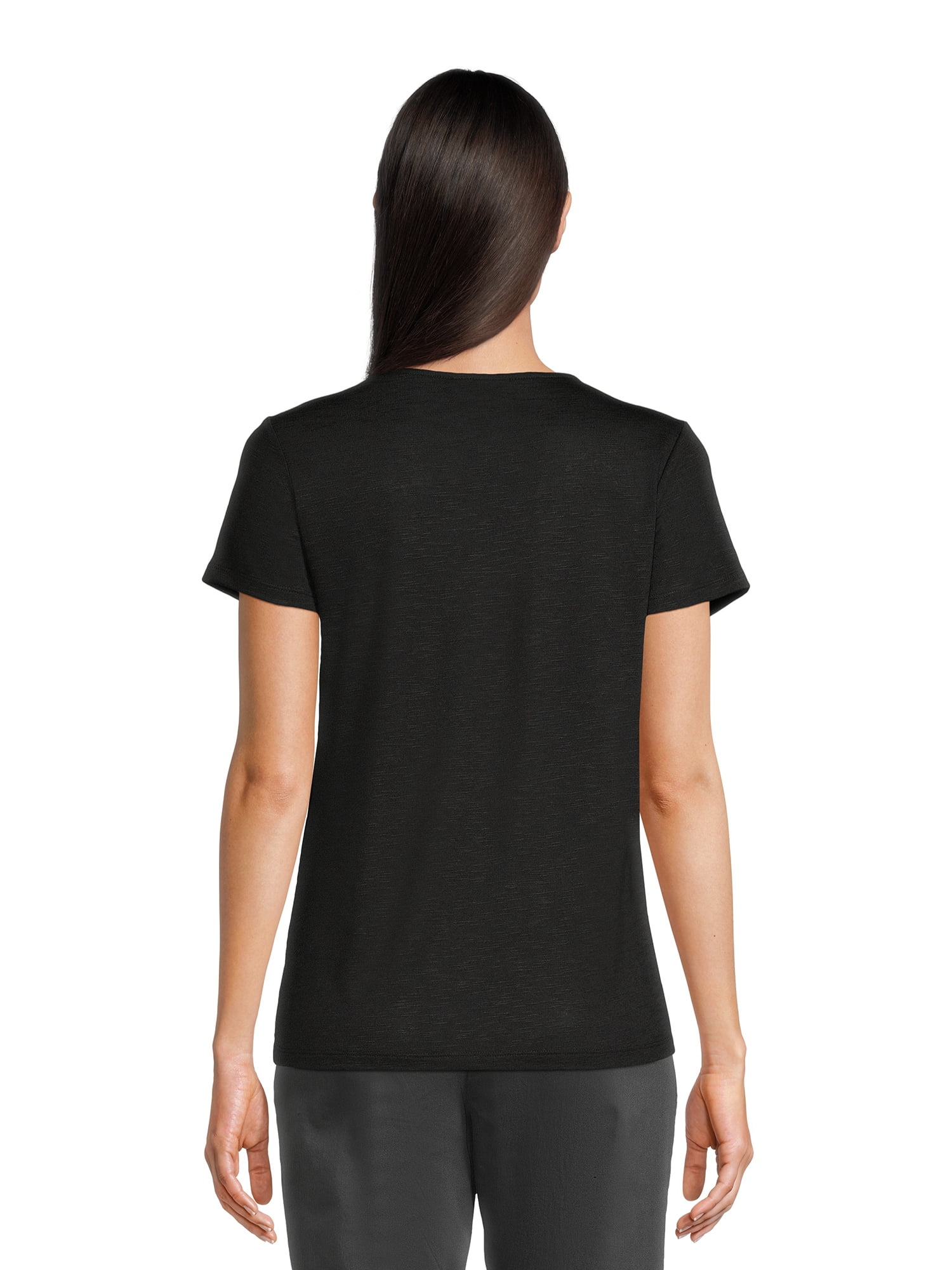 RealSize Women's Lace V-Neck Tee with Short Sleeves, Sizes XS-XXXL