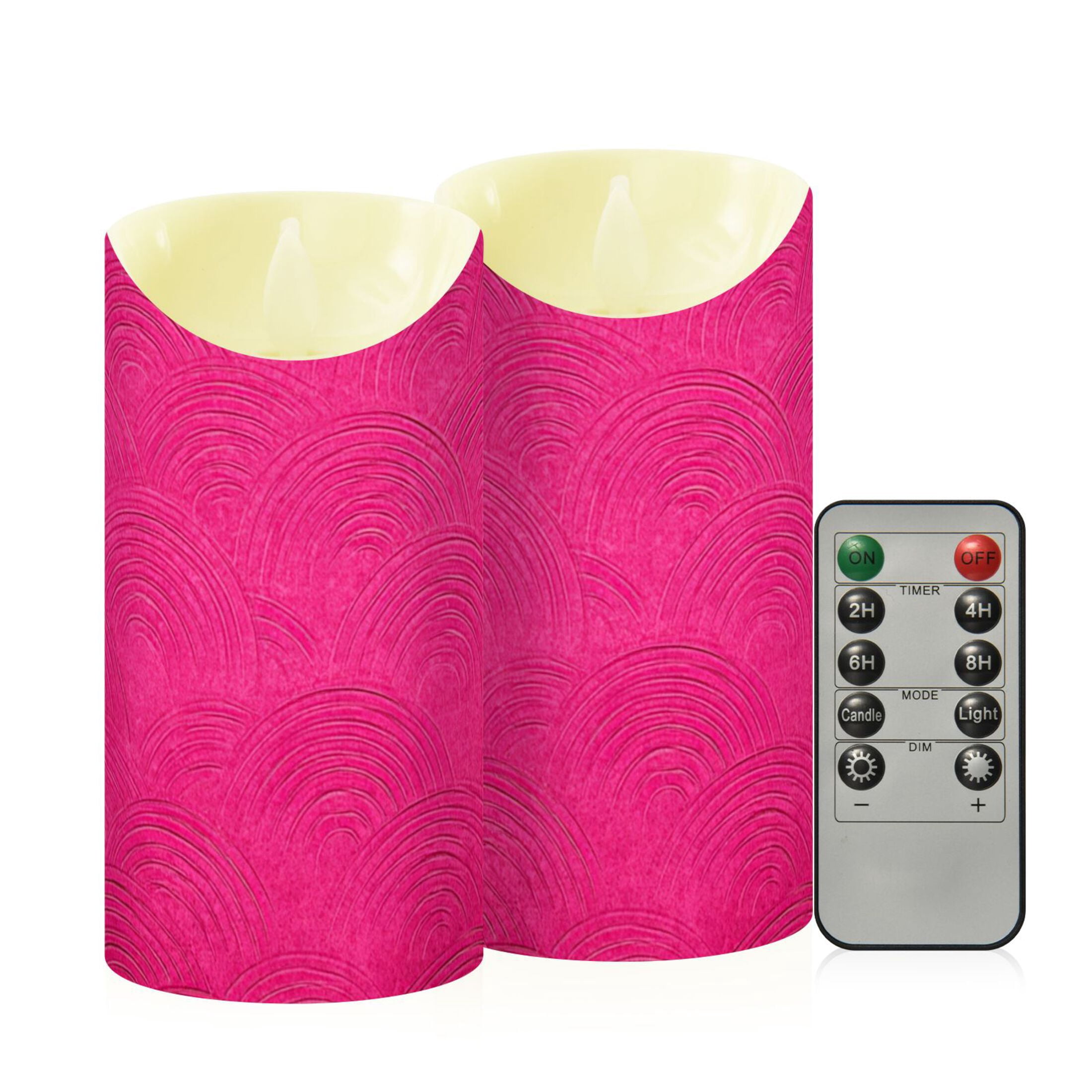 Hot Pink Background with Waves Flickering Flameless Candles with Remote Timer Battery Operated LED Tealight Set of 2 M