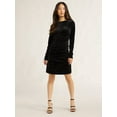 thumbnail image 4 of Scoop Women's & Women's Plus Ruched Velvet Mini Dress with Long Sleeves, Sizes XS-4X, 4 of 4