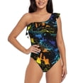 thumbnail image 2 of Yiaed Retro Truck Print Women One Piece Swimsuits Tummy Control One Shoulder Bathing Suits Pattern Ruffle Swimwear-XX-Large, 2 of 8