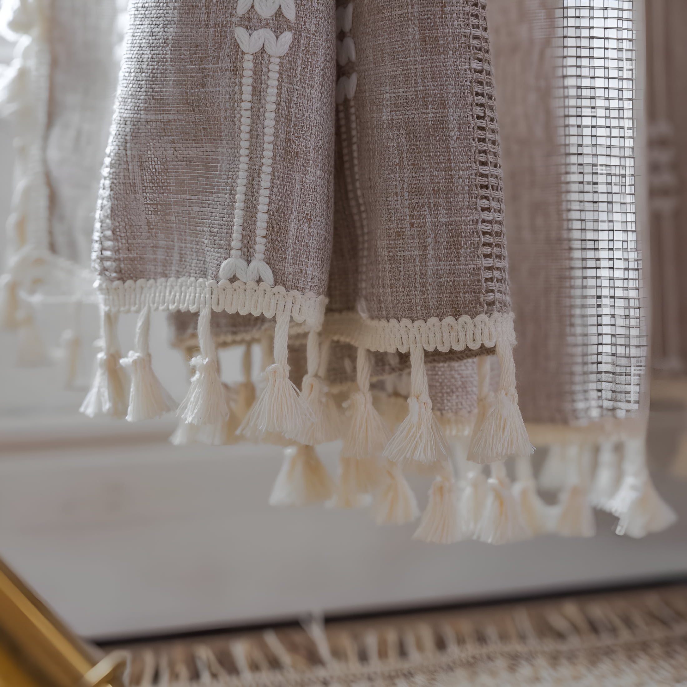 AUQ Linen Curtains Farmhouse Curtains for Living Room Rod Pocket Drapes 52" W X 84" Khaki Long Curtains for Living Room
