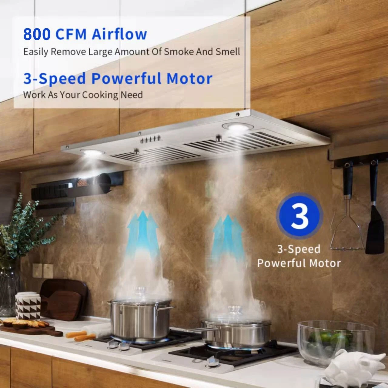 Range Hood 30 inch Insert Vent Hood 600 CFM Built-in Stainless Steel Range Hood Powerful Exhaust Vent Fan