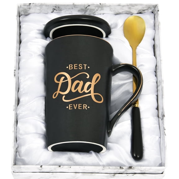 Gifts for Dad - Best Dad Ever Coffee Mug, Fathers Day Gifts, Christmas Gifts, Birthday Gifts, Mug Gifts for Dad, RollyDanCT Black 14 fl oz Coffee Mugs Ceramic Mug Tea Cups