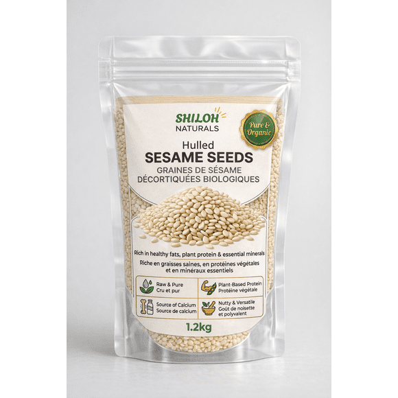 SHILOH Naturals Organic Hulled Sesame Seeds, 1.2kg (2.6 lbs) Nut-Free, Pure, Raw & Keto-Friendly – Perfect for Tahini, Baking, and Salads