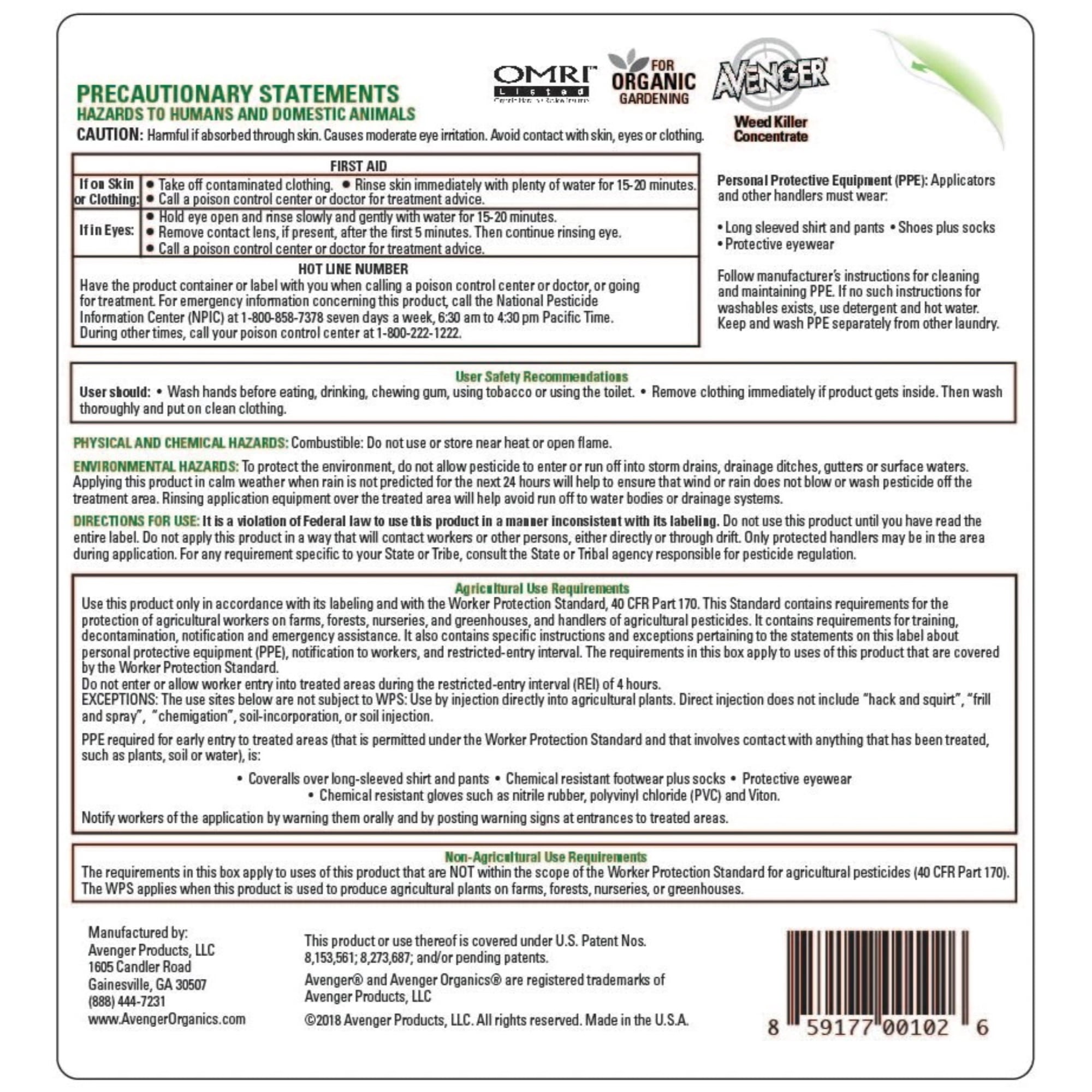 Avenger Organics Weed Killer for Organic Gardening, Ready-To-Use, 1 Gallon