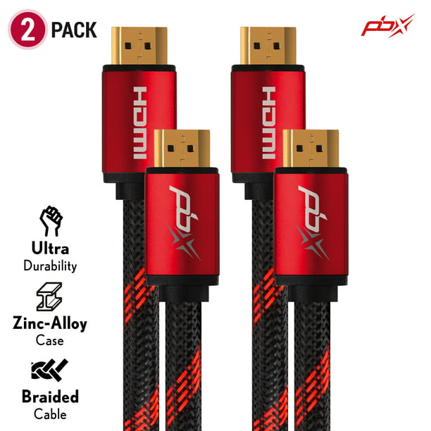 PBX 4K HDMI 2.0 Cable - High Speed 18Gbps Braided Cord, Gold-Plated  Connectors - 2 Pack