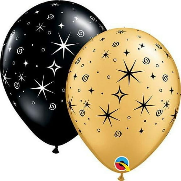LOONBALLOON Hollywood Balloons, 11″ SPARKLES & SWIRLS - BLACK & GOLD