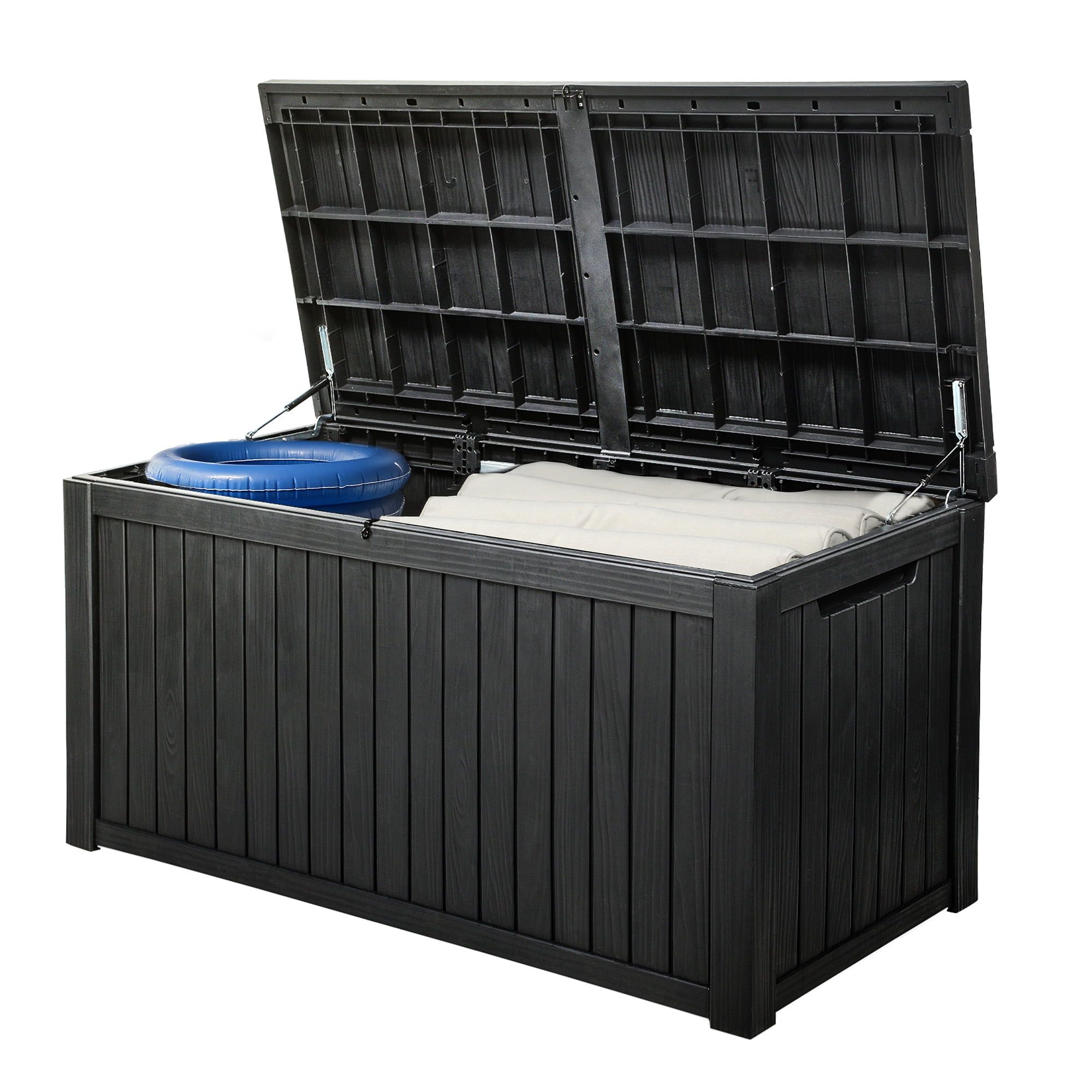 Uforic 180 Gallon Large Resin Deck Box,Outdoor Garden Waterproof Storage Box with Divider, Waterproof and Lockable,Black