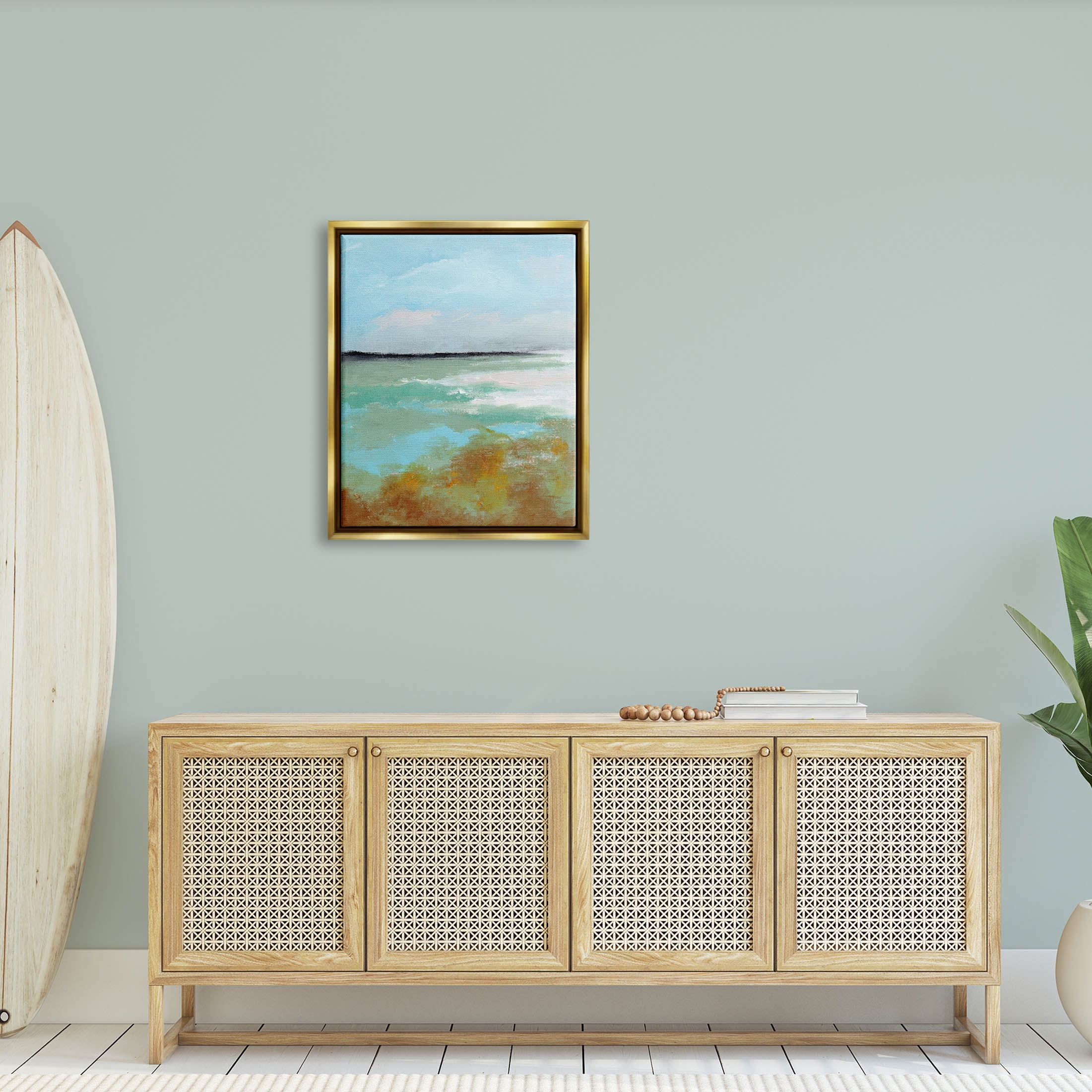 Stupell Industries Abstract Ocean Moss Scenery Painting Metallic Gold Floating Framed Canvas Print Wall Art, Design by Nikita Jariwala