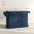 thumbnail image 2 of Navy Blue Rolling Kitchen Island with Stainless Steel Top & Storage | Kitchen Cart with Drawers, Towel Rack, 57" x 17.7", 2 of 7