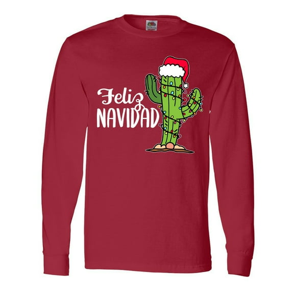 Inktastic Feliz Navidad Christmas Cactus in Santa Hat Long Sleeve T-Shirt