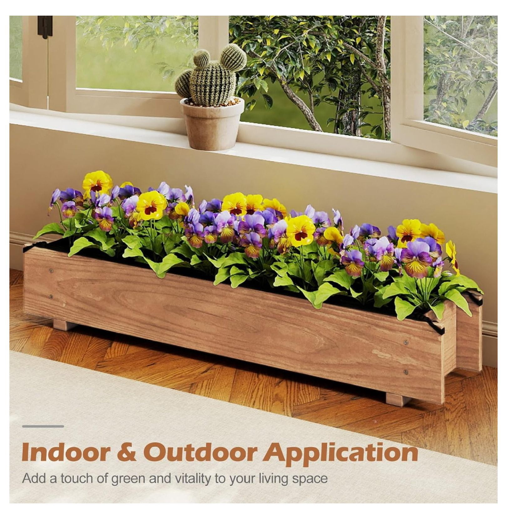 2 Pieces Raised Garden Bed, 36” x 7” x 6.5” Wood Rectangle Planter Box with Drainage Holes, Water-Resistant Paint, Decorative Window Box, Outdoor Garden Bed for Fruit Vegetable Flower