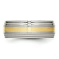 thumbnail image 3 of Auriga Titanium Brushed Center with 14K Gold Inlay 8 mm Ridged Edge Band for Women Size 14, 3 of 6