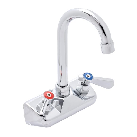 DuraSteel Commercial Hand Sink Faucet - 4 Inch Center Wall Mount Handwash Sink Faucet with 3-1/2" Gooseneck Spout - CEC Certified Saving Water - Dual Swing
