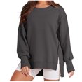 thumbnail image 1 of New Women Sild Slit Solid Basic Swaetshirt Crew Neck Long Sleeved Top Female Furred Edge Slit Stitching Hoodie, 1 of 4
