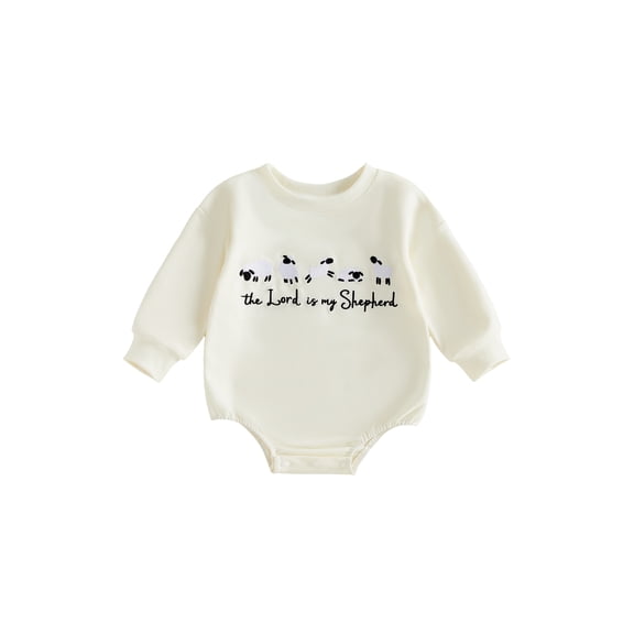 RUINIXCW Infant Girl Boy Bubble Romper Long Sleeve Sheep Letter Embroidery Jumpsuit
