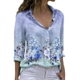 thumbnail image 2 of HOWPAY Button down Shirts for Women Long Sleeve Floral Print Loose Fit Classic Business Casual Collared Blouses Tops Comfy Y2k Clothes Blue XL, 2 of 4