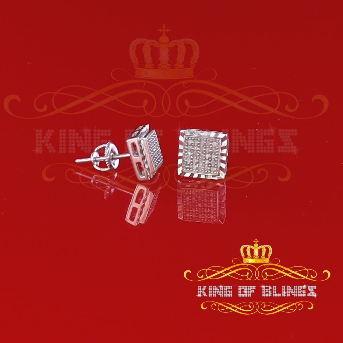 King of Bling's 925 Sterling Silver 0.15ct Real Diamond For Women's & Men's White Stud Earrings