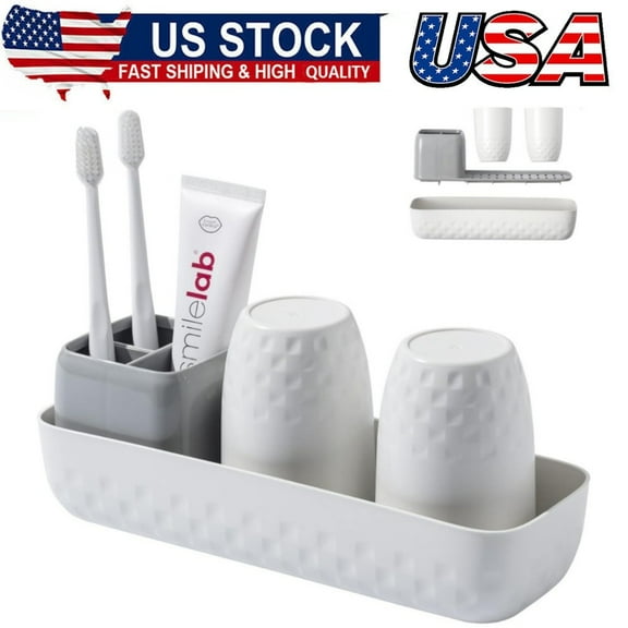 Toothbrush Holder for Bathrooms, Toothbrush Organizer Countertop for Toothbrush Storage, Toothbrush and Toothpaste Holders Set with 3 Slots, Tooth Brushing Cup Caddy for Family-White