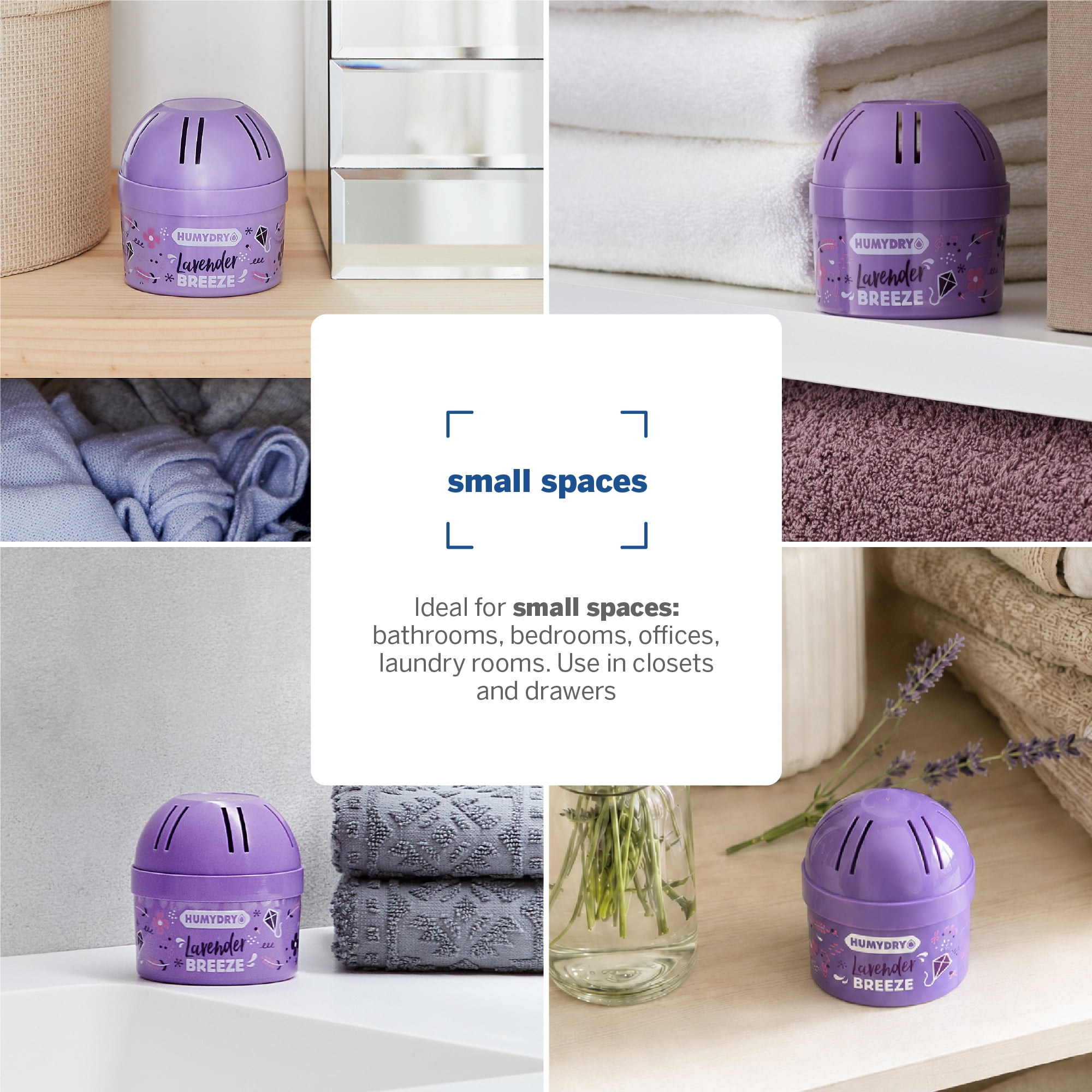 HUMYDRY Moisture Absorber Device, Mini Pack of 12 of 2.6oz, Small Space Dehumidifier and Air Freshener with Lavender Scent, Non Electric Humidity Absorber for Closet Bedroom and Compact Areas