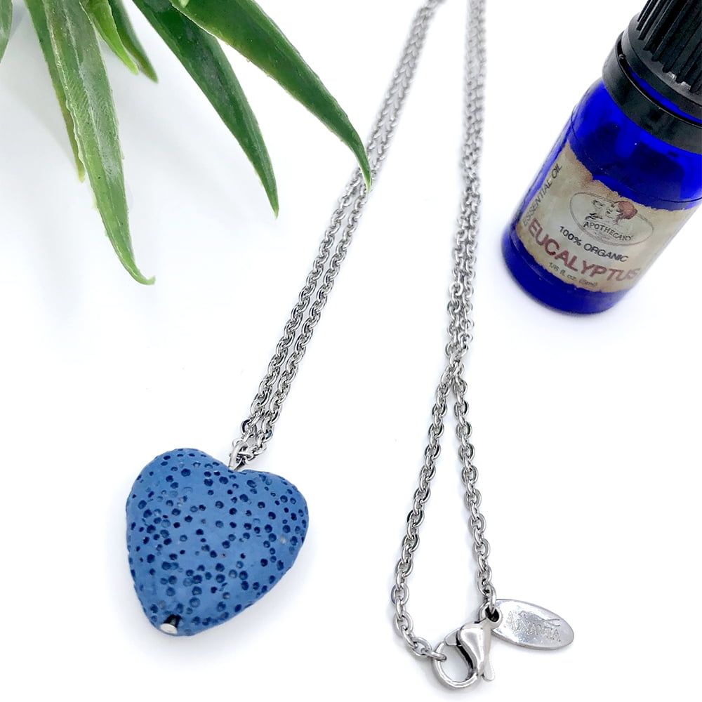 Navy Heart Lava Bead Aromatherapy Oil Necklace Jewelry Essential Oil Diffuser Necklace Scent Necklace with Gift Box