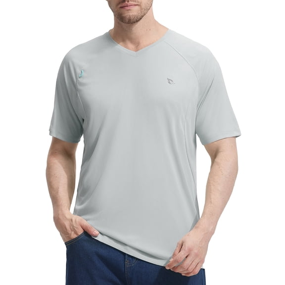 Baleaf Men's Rash Guard Sun Shirt UV Protection Quick Dry Lightweight UPF 50 Athletic Short Sleeve SPF T-Shirts Swim Summer Light Gray L
