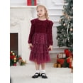 thumbnail image 5 of IDOPIP Toddler Girls Sequins Velvet Tutu Dress Glitter Christmas Tiered Mesh Dress 2-3 Years Wine Red, 5 of 9