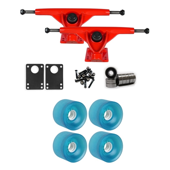 RKP Red Longboard Trucks Wheels Package 70mm x 51.5mm 83A 7461C Blue Clear