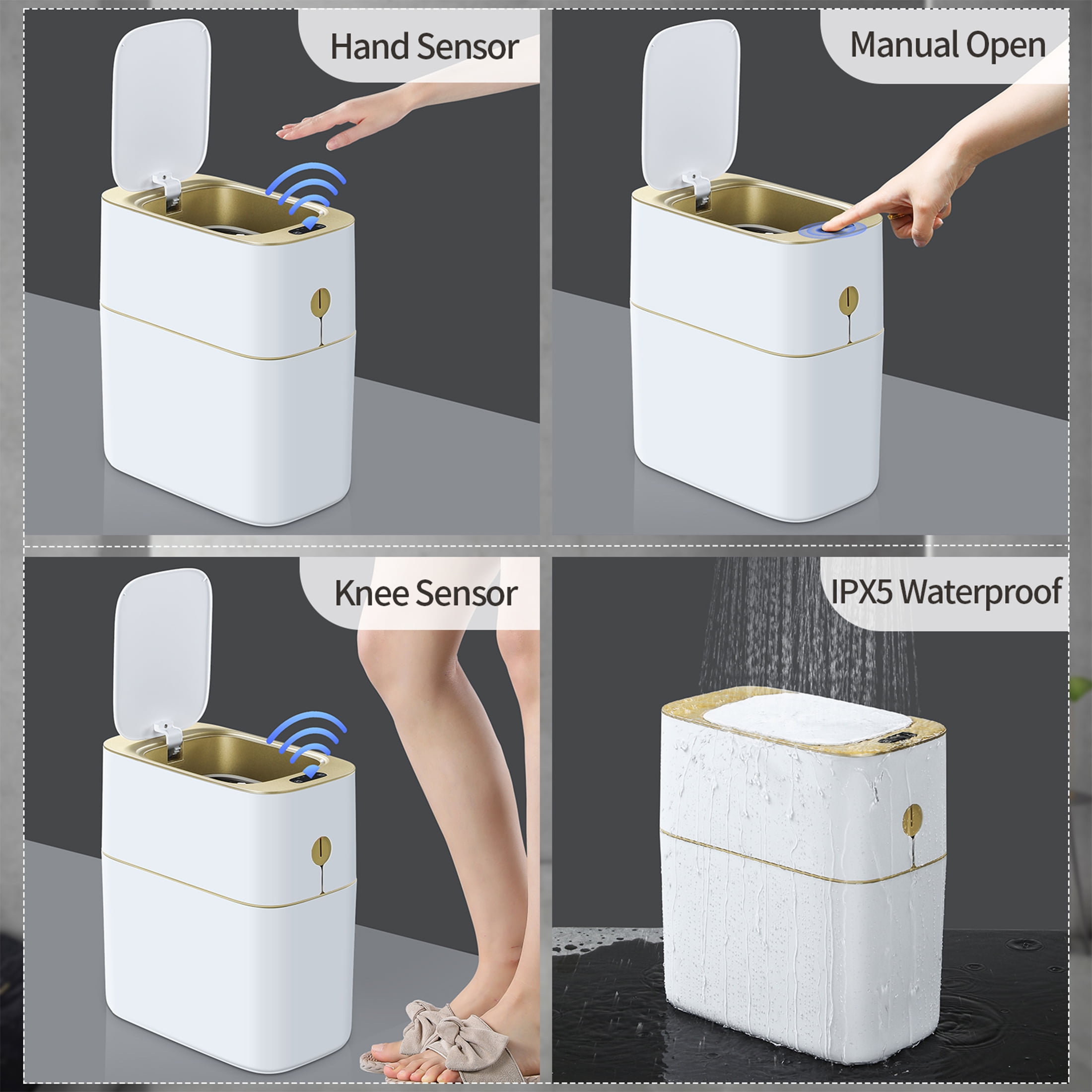Joybos Motion Sensor Trash Can with Lid 3.5 Gallon - Hands-Free,Slim Waterproof Trash Bin for Bedroom,Bathroom,Office,Living Room