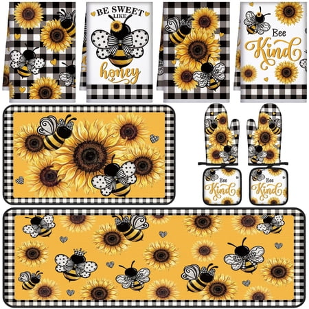 10 Bee Kitchen Decor Set Towels Rugs Oven Mitts And Pot Holders For Festival Cooking Baking Grilling Gift