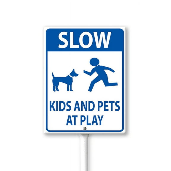 Eveokoki Slow Kids And Pets At Play Yard Sign with Stakes 8in×12in, Sturdy Aluminum Yard Signs Rust Free, Street Slow Down Decorations Sign Traffic Signs for Garden Lawn Street Outdoor