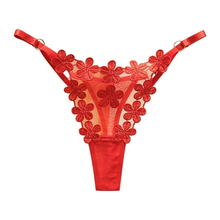 BYHONG Pure Desire Thong Metal Buckle Design Sweet Flower Embroidery Breathable Mesh Sexy Adjustable Belt Ladies Plus Size Underwear Women s Panties RD2 One Size