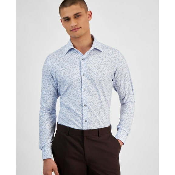 Alfani Alfatech Dress Shirt Men's 14-14.5 32/33 Lt Blue 4 Way Stretch Geometric