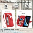 thumbnail image 5 of for iPhone 7 / 8 / SE 2022 & 2020 Case for Women,Cute Wallet Case with Zipper Pocket Purse Flower Embossed PU Leather Card Slots Wrist Strap Flip Folio Protective Phone Cover, Red, 5 of 7
