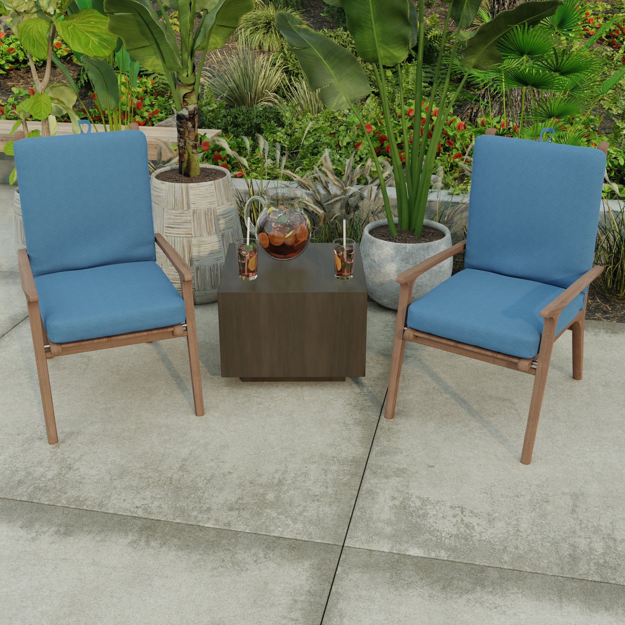 Jordan Manufacturing 44" x 21" McHusk Capri Blue Crosshatch Rectangular Outdoor Chair Cushion with Ties and Hanger Loop