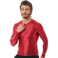 thumbnail image 4 of Jhaoyu Men's Glossy Long Sleeve Compression Shirts Athletic Workout Sports Rash Guard Undershirt Burgundy M, 4 of 6