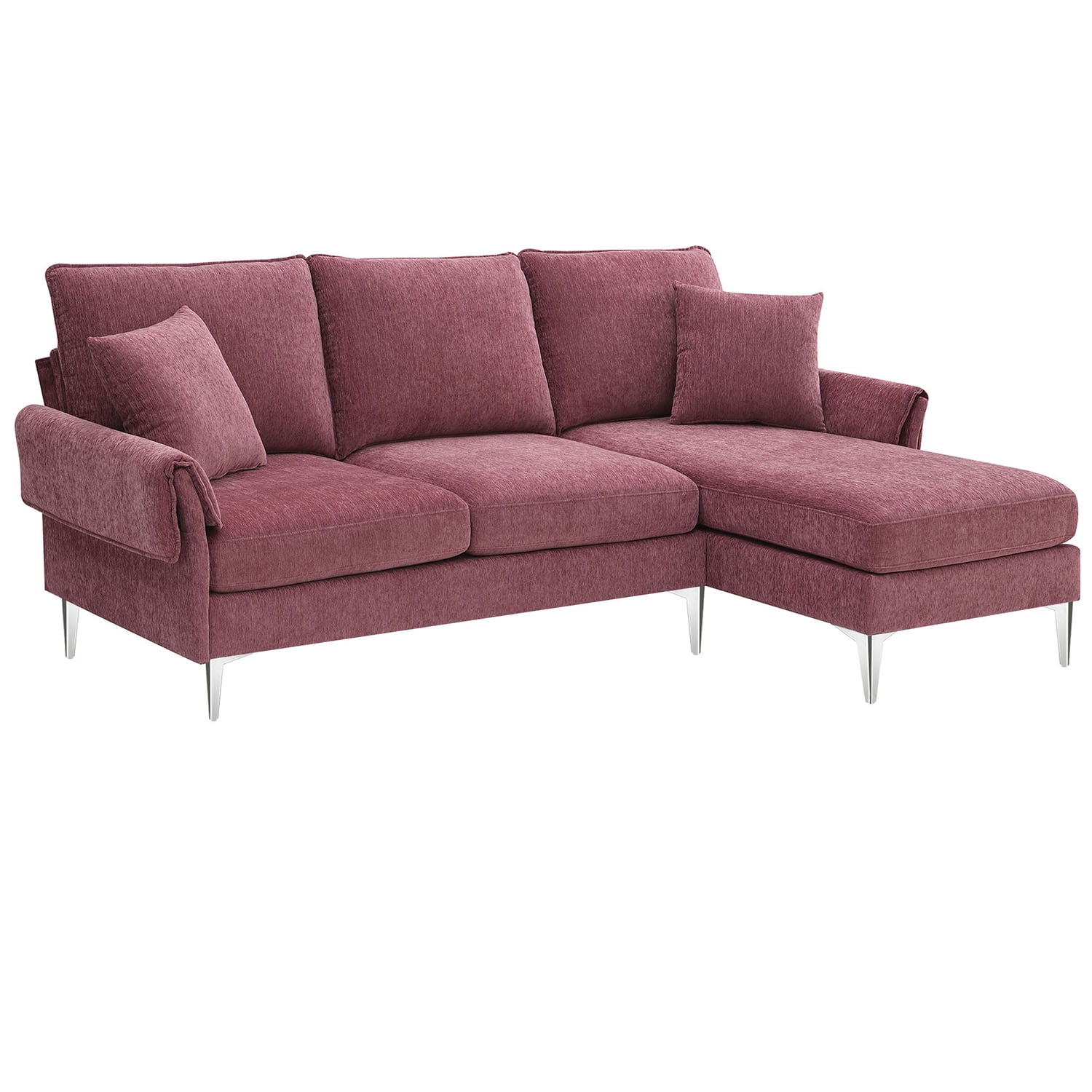 Kadyn 84 " Convertible Sectional Sofa, Modern Chenille L-Shaped Sofa Couch with Reversible Chaise Lounge and Pillows , Fabric Sofa for Living Room, Pink