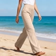 thumbnail image 5 of WULMLEO Womens Cotton Linen Pants Petite 2026 Summer Lightweight High Waist Straight Leg Solid Beach Lounge Trousers Beige S, 5 of 8