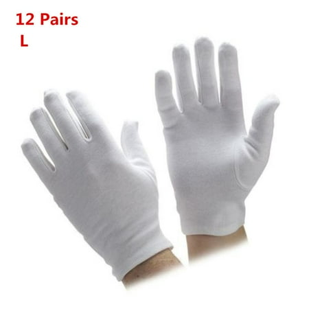 12 Pairs Cotton White Gloves Work Etiquette Gloves Health Care Beauty Magician Gloves L 12 PAIRS