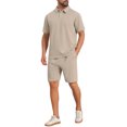 thumbnail image 4 of INSPIRE CHIC Men's 2 Pieces Sets Polo Shirt & Drawstring Shorts Textured Outfits 2XL Beige, 4 of 4