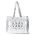 thumbnail image 2 of Paris Hilton Women's Carson Quilted Nylon Triple Compartment Tote, Silver Metallic, 2 of 5